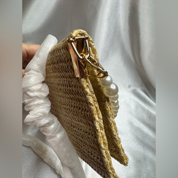 NIB Dior Beauty Raffia Straw Pouch Bag w/ Unbranded Pearl Chain - Picture 6 of 10